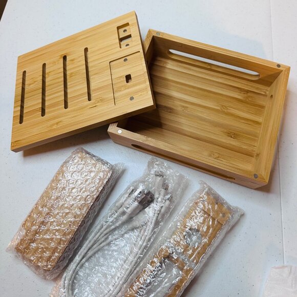 Bamboo Charging Station Multi Device Organizer Stand Space-Saving Design - Picture 7 of 16